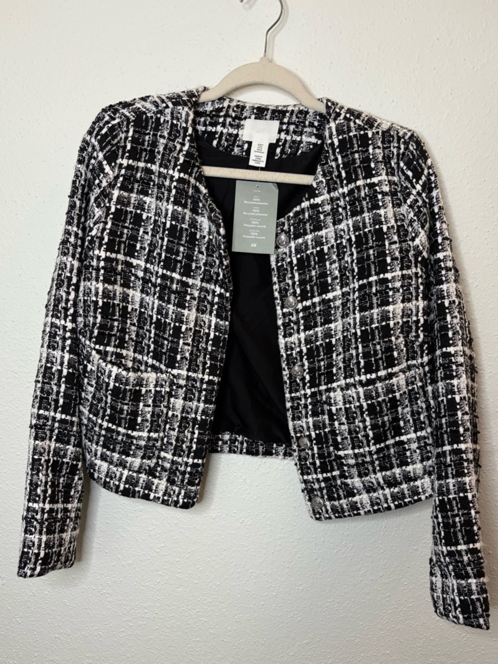H&M Black and White Tweed Boxy Jacket